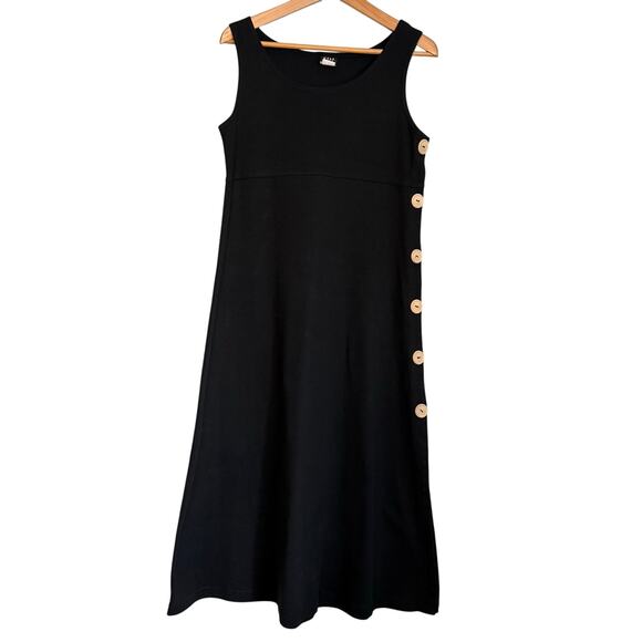 Wear Abouts Black Button Side Sleeveless Cotton Midi Dress Women’s Medium - Picture 2 of 8